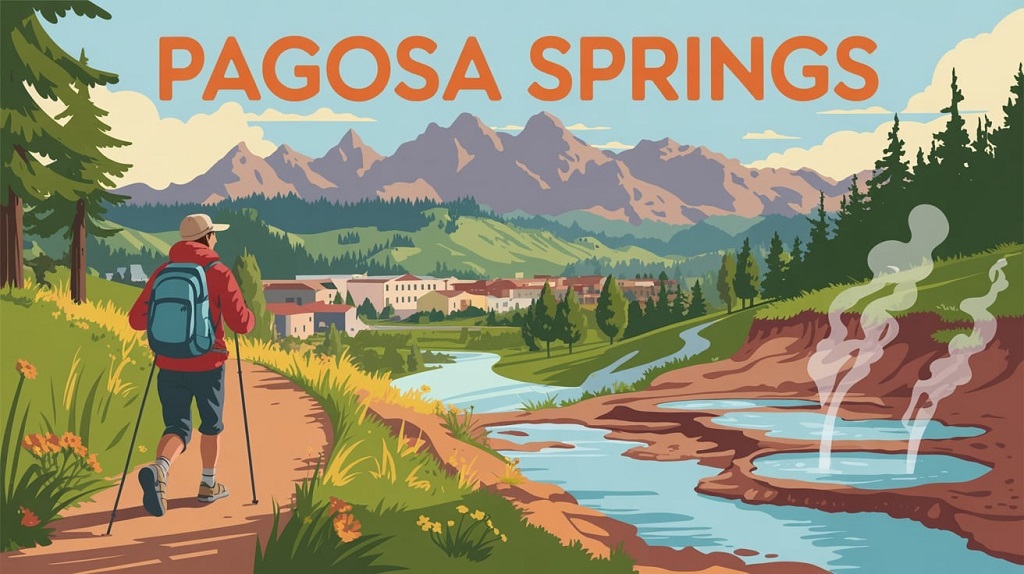 Scenic view of Pagosa Springs, Colorado with mountains, hot springs, and outdoor activities — highlighting the best free things to do in the area.