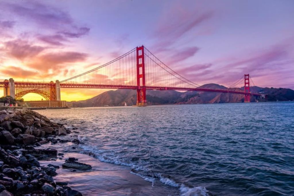 California vacation planning scene with top travel destinations, city landmarks, and adventure spots on map.